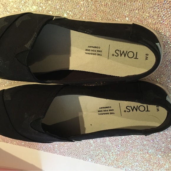 Toms Shoes, Black With Glitter Stars, size: 8W - Picture 1 of 4